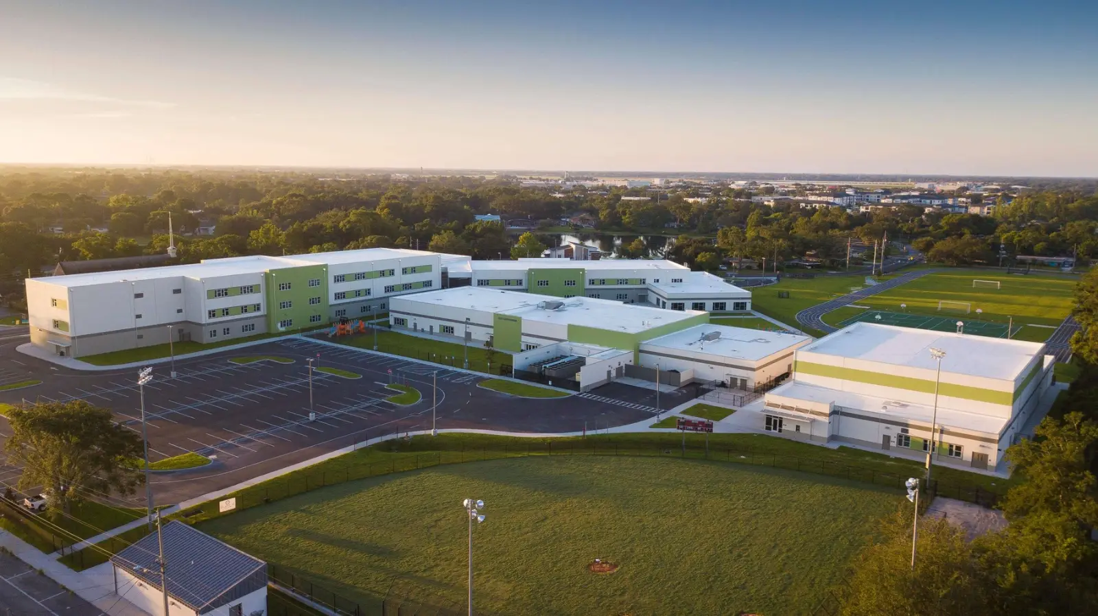 Aerial view of the Audubon Park K-8 campus